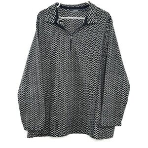 Lands' End Sz 2X Herringbone Print Fleece 1/4 Zip Pullover Jacket Black White